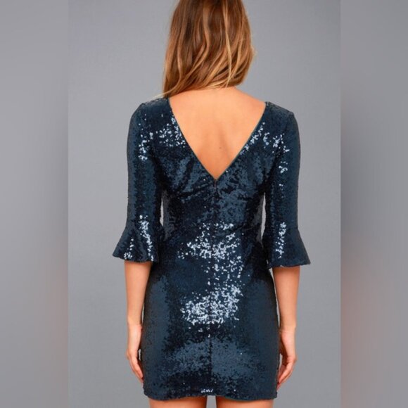 NWT LULUS Feel the Light Navy Blue Sequin Bodycon Dress 4D0014 Sz M - Picture 4 of 15